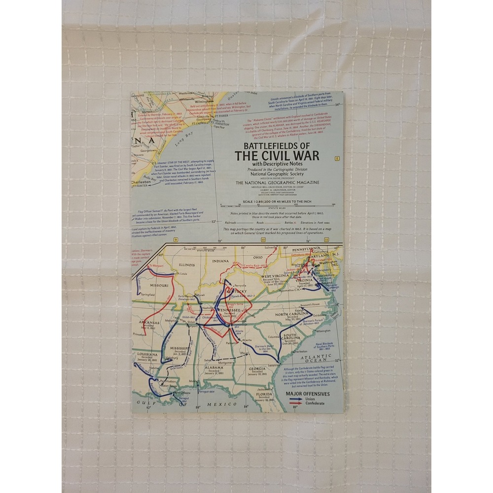 National Geographic Battlefields of the Civil War Map Descriptive Notes Vintage